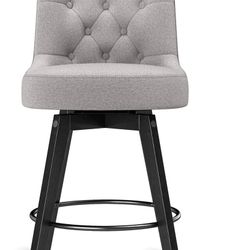 Gray/Fabric 26.0-in H Counter height Upholstered Swivel Wood Bar Stool