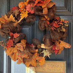 Fall Door Wreath Large Size Thanksgiving Decor