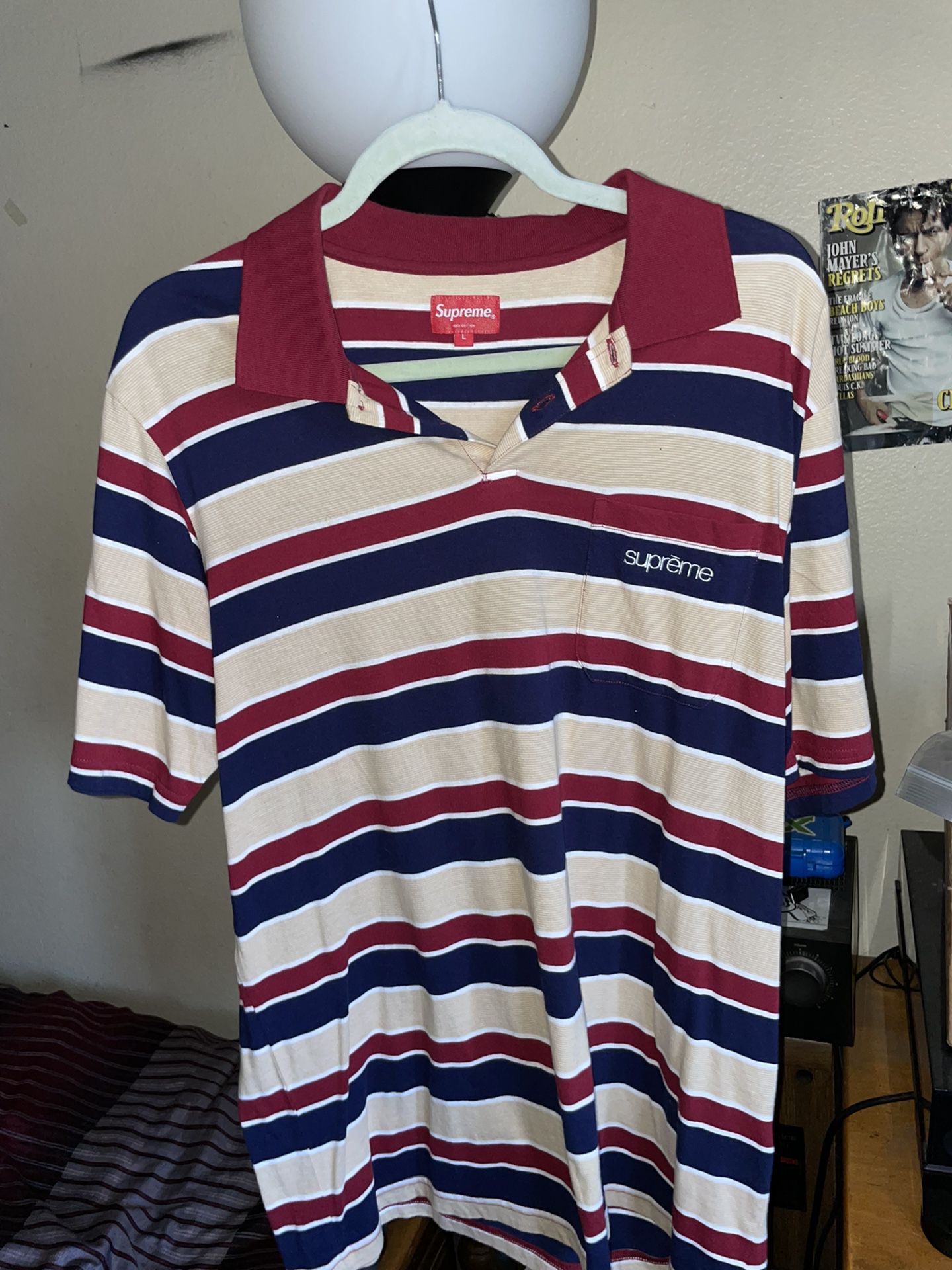 Supreme Striped Polo T Shirt Size Large 