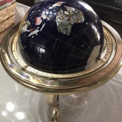 Beautiful Gemstone Spinning Globe On Gold Stand 