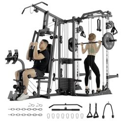 Mikolo Smith Machine Power Cage, Multi-Function Home Gym System with Cable Crossover, 121LB Weight Stack
