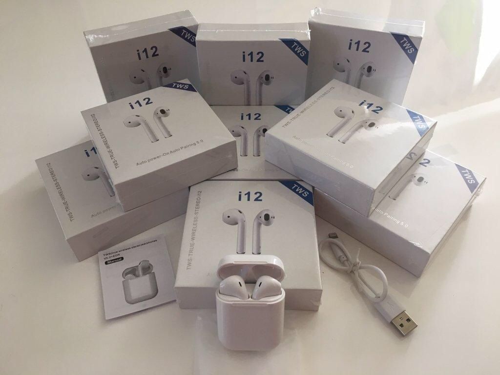 Lot of 10 x i12 TWS Bluetooth 5.0 Earphones Headphones Earbuds Touch Sealed White Color