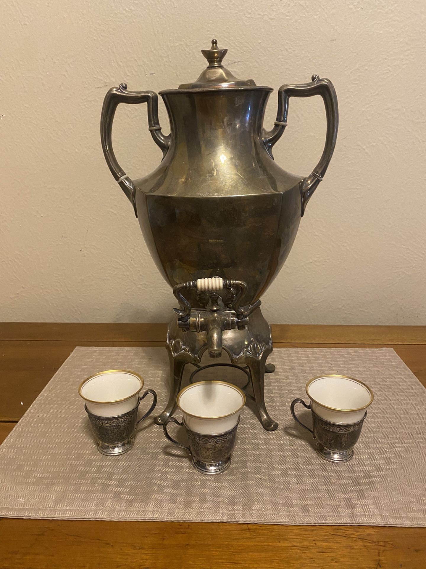 Antique Roger’s Bros Tea Pot 3 Sterling Silver, Lennox Tea Cups $274