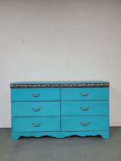 🌿 Rustic Turquoise Dresser   * Height: 36.5” * Width: 63” * Depth: 16”