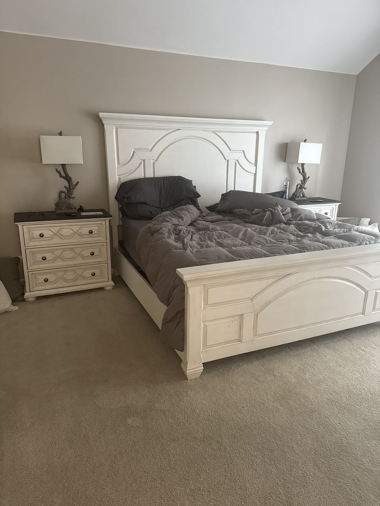 Bedroom Set , King Bed Frame Headboard, Dresser , 2 Night Stands And A Foot Chest