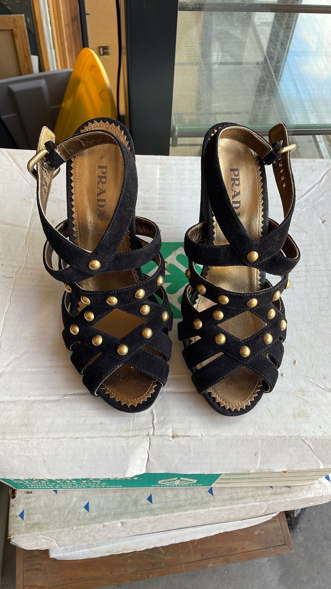 Prada Suede Peep Toe Shoes