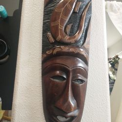 VINTAGE AFRICAN MASK HAND CARVED WOOD MODERN MID CENTURY 
