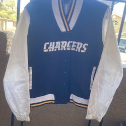 NFL Team Apparel Reebok Womens Chargers Letterman Jacket Satin Sleeves Size Large