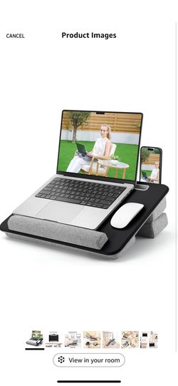 Adjustable Laptop Lap Desk, Lap Desk with Cushion, Storage Function, Cubbies for Home Office Adults Students, Laptop Stand for Lap with Tablet & Phone