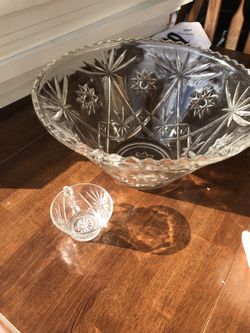 Large crystal punch bowl with cups