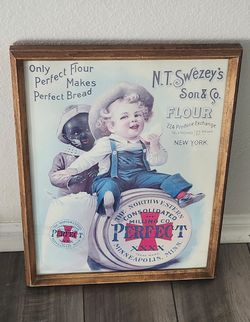 Vintage N.T. Swezey’s "Perfect Flour" Framed Metal Sign - 1970s Retro Advertising
