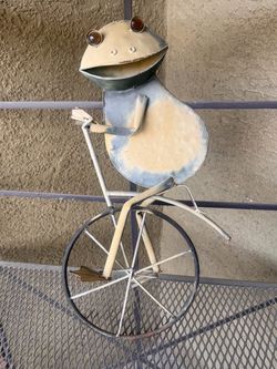 Metal Frog on Bicycle Sculpture