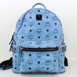 MCM Visetos Small Side Stud Stark Backpack Blue 