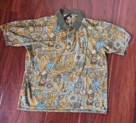 Vintage Neri Del Ponte Made in Italy Men's Large Polo Shirt Abstract Paisley 90s