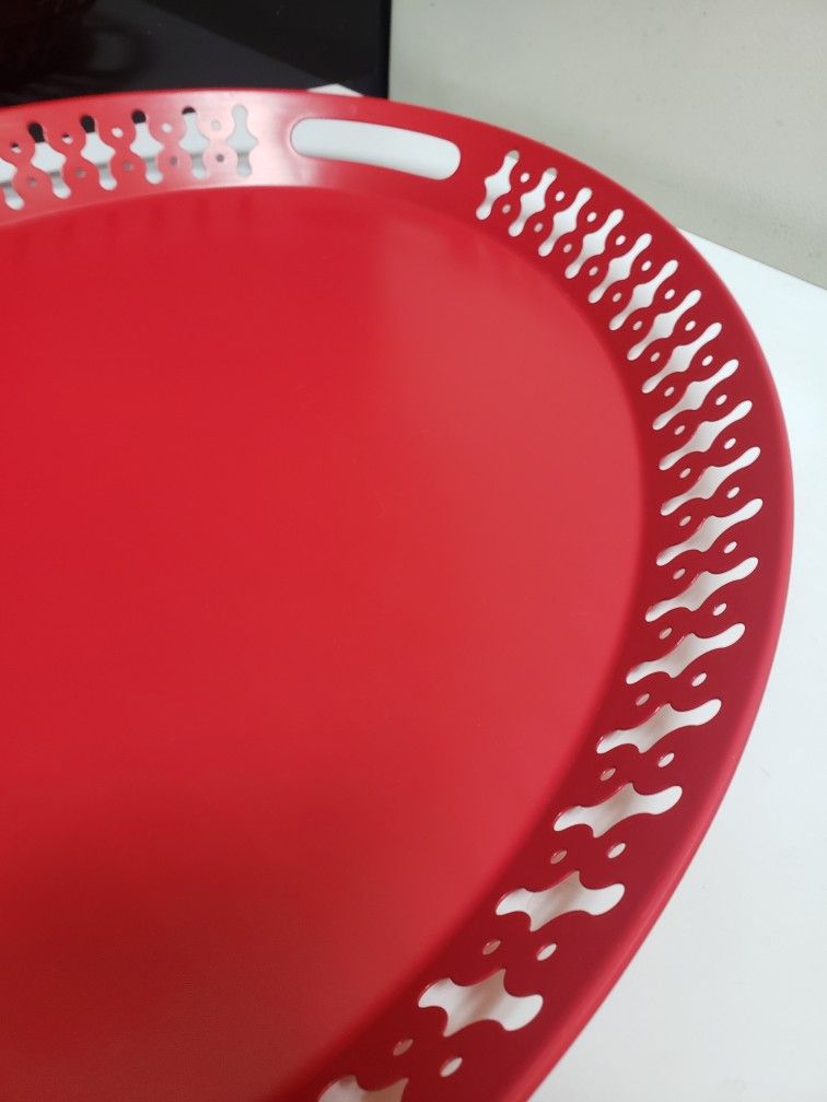 Red Ikea Oval Handled Metal Tray