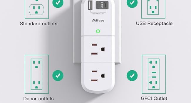 Non Surge Protector Outlet Extender with Rotating Plug, 6 AC Outlets with USB Charging Ports, Multi Plug Wall Outlet USB C Charger Hub, Travel