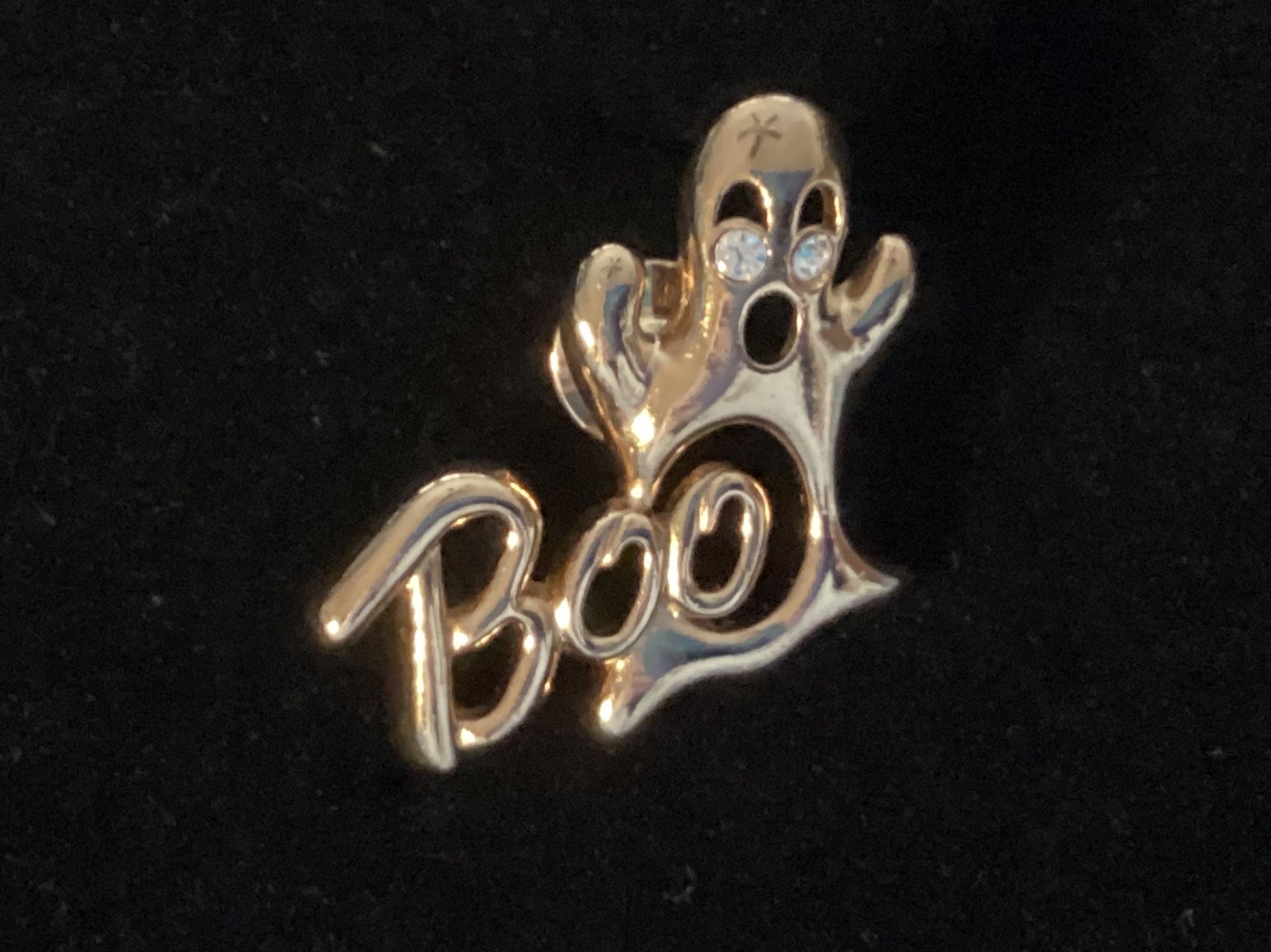 Vintage Halloween Boo Ghost Rhinestone Eyes Lapel Pen