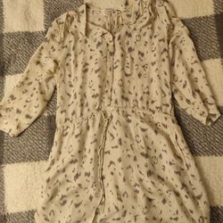 T. Babaton 100% Silk Dress Cream White And Gray Size L