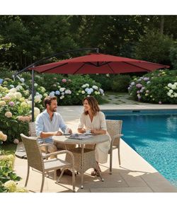 10ft Offset Cantilever Patio Umbrella – Burgundy/Red Outdoor Sun Shade
