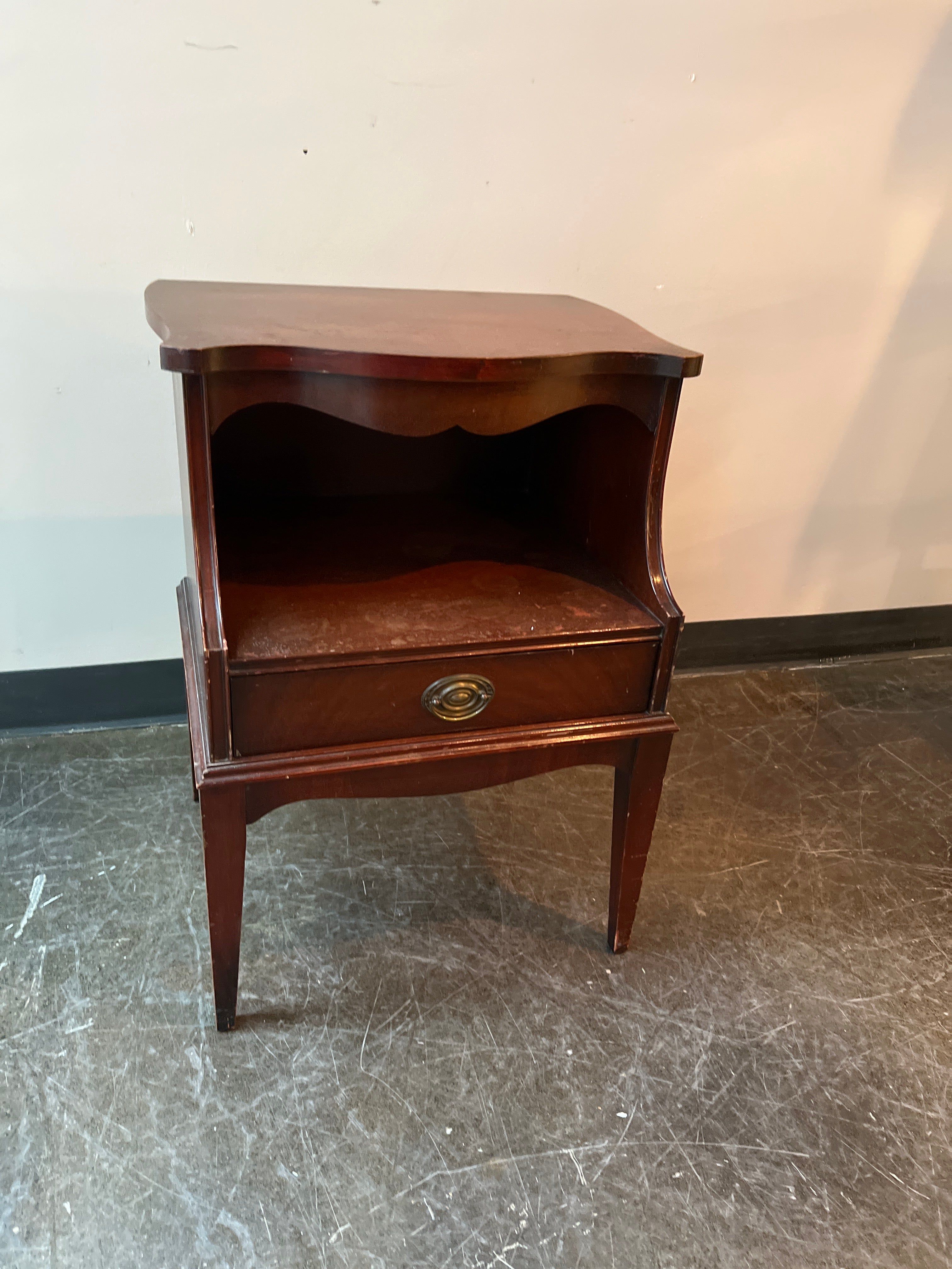 White Fine Furniture Dark Wood Nightstand with Drawer and Open Shelf