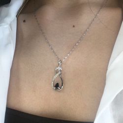 14K White Gold Sapphire Swirl Design Drop Pendant 