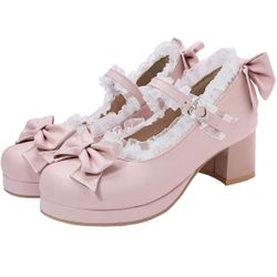 Pink lace Up Bow Heels 