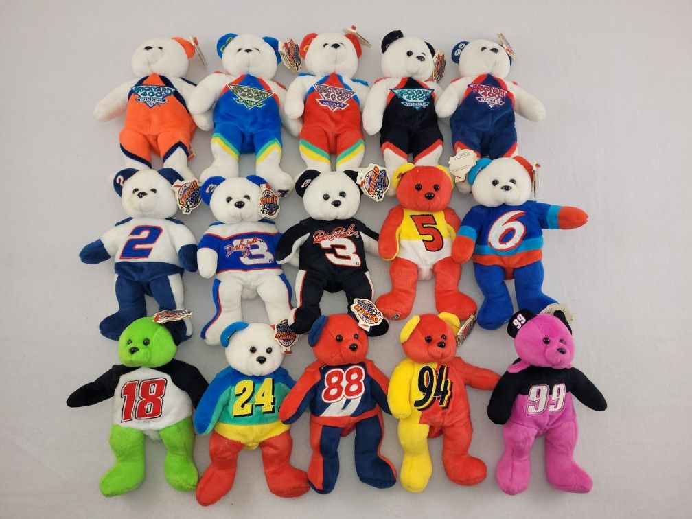 Vintage 1999 NASCAR Team Speed Beans Authentic Bears - Lot of 15 - All With Tags