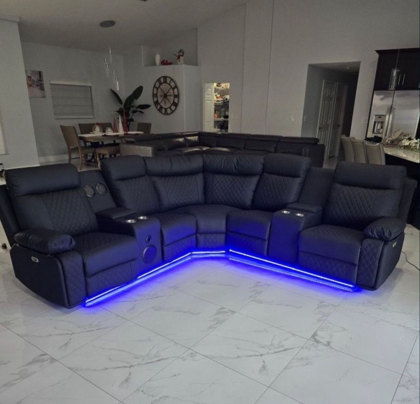 BLACK RECLINER SECTIONAL W/ LED lights & Bluetooth Speakers
