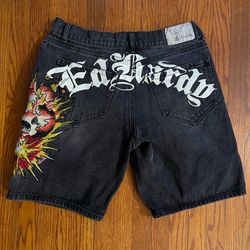 Ed Hardy embroidered skull shorts