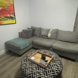 Rooms To Go Gray Sectional Sleeper Sofa with Chaise + Ottoman