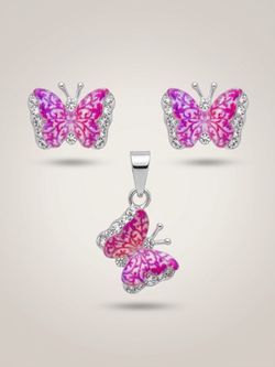 Butterfly Earrings and Pendant Set, silver 925