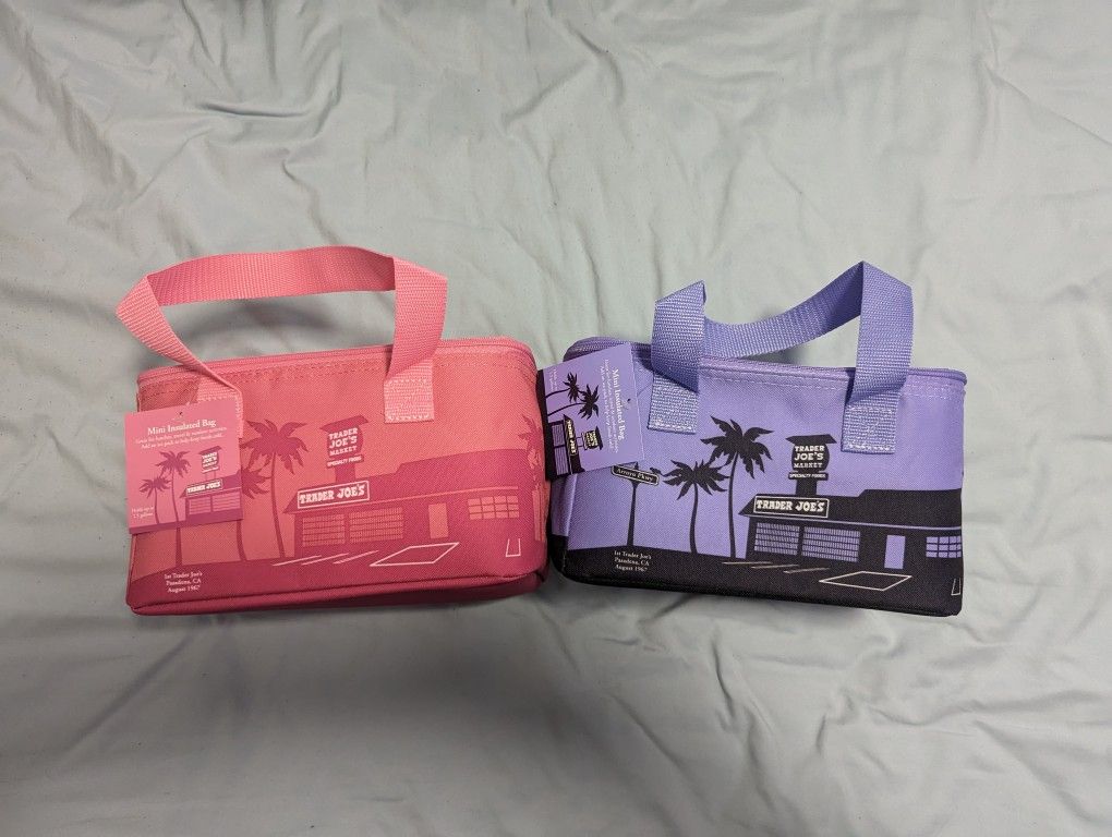 Trader Joe's Valentines Day Mini Insulated Tote Bag Bundle (Pink & Lavender )