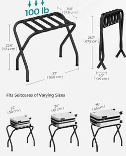 SONGMICS Luggage Rack Suitcase Stand Steel Frame Foldable - Black