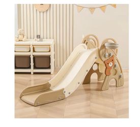 4 in 1 Toddler Slide,Freestanding Kid Slides,Baby Plastic Foldable Slides with Basketball Hoop and Ball,Indoor and Outdoor Toddler Playground Slide (B