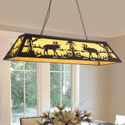 58-inch Pool Table Light, Farmhouse Kitchen Island Light Hanging Light Fixture for 7' 8' 9' Table,5-Light Vintage Billiard Island Chandelier for Game 