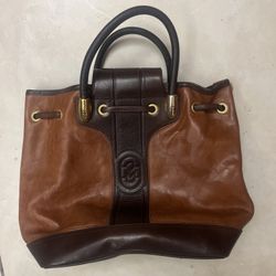 Marino Orlandi  Brown Leather Drawstring Bucket Shoulder Bag; Italy