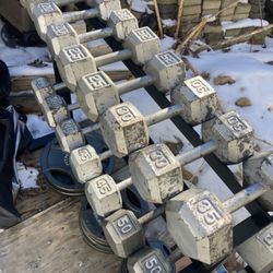 Steel Hex 10-50 Complete Set Of 9 Pairs Of Dumbbells