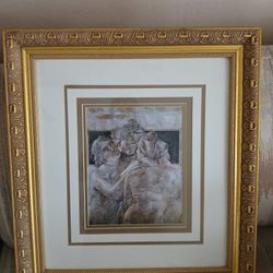 Beautiful ~20"X 22" Elegant framed art print with gold ornate frame.