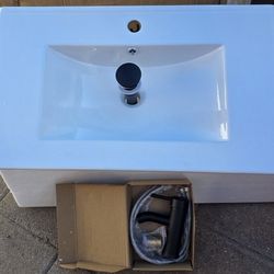 24 in. Drop-in Vitreous China Bathroom Sink Top in White with Single Faucet Hole, includes faucet 