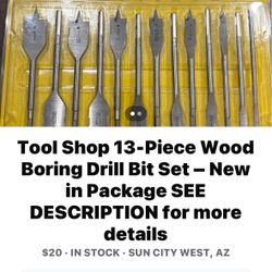 13 piece wood, boring drills bit set never used Brand New