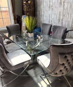 Dinning glass table modern with 6 chairs