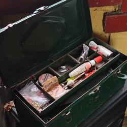 Old metal fishing tackle boxes