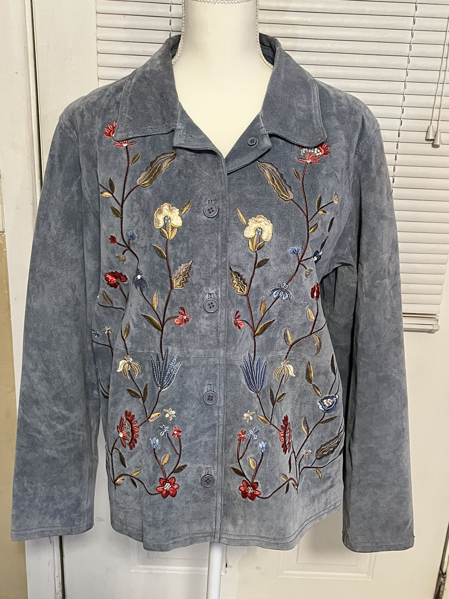 Vintage Embroidered Jessica Holbrook 90s Blue Suede Leather Jacket ...