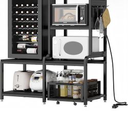 NEW Mini Fridge Stand with Storage,Mini Fridge Cabinet,Bakers Rack with Power Outlet ,Coffee Bar Cabinet,Microwave Oven Stand Rack with Large Capacity