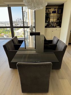 Glass Dining Table with Walnut Base