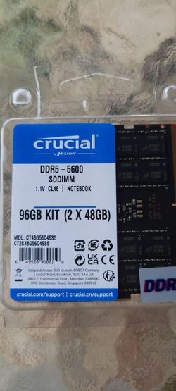 Crucial 96GB (2 x 48GB) DDR5 5600MHz laptop memory kit.