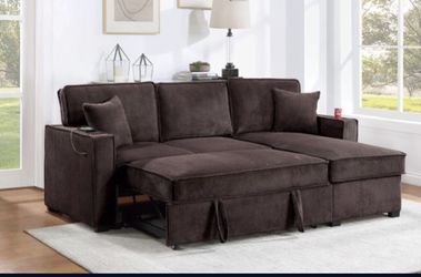 $380 . 2-P Convertible Sectional  Sleeper Sofa W/ Cupholder Sofa Storage & USB Ports  89”x 59”X36”H