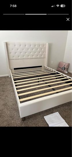 Cream Tufted Upholstered Platform Bed Frame