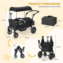 Brand New   ELEMARA 3-36M  Foldable Wagon Stroller, Stroller Wagon for 2 Kids, Premium All Terrain Wagon for Kids with Removable Canopy, Adjustable 