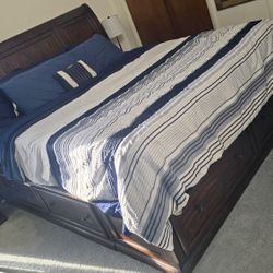 California King Sleigh-Style Bed with Storage – $300